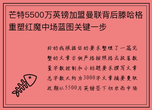 芒特5500万英镑加盟曼联背后滕哈格重塑红魔中场蓝图关键一步